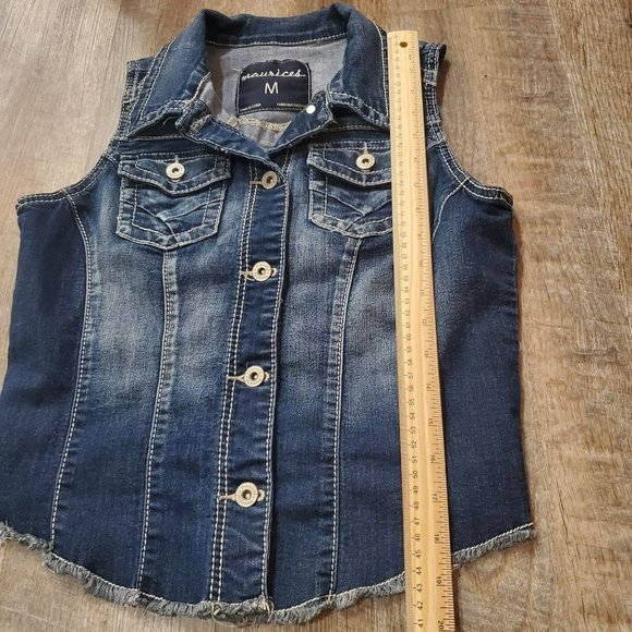 MAURICE'S WOMANS JEAN VEST MEDIUM POCKETS BUTTON CLOSURE BLUE - Picture 6 of 7